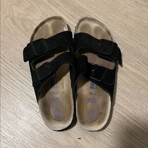 Birkenstock Black Suede Two-Strap Arizona Sandals